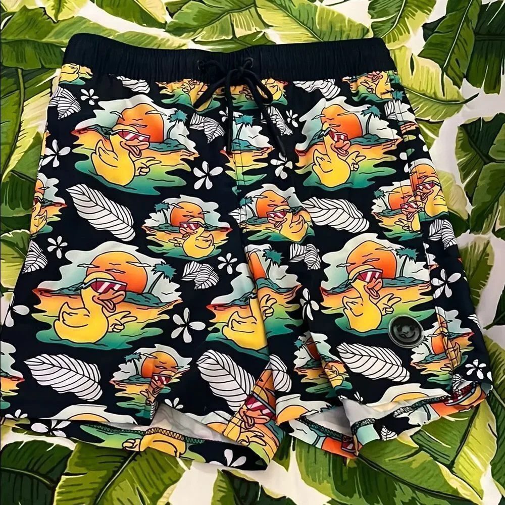 NWT NEFF Navy Duck Print Board Shorts Size M